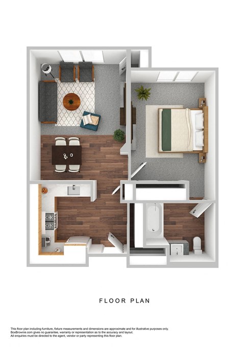 Floor plan for 1 bed, 1 bath, 608 sqft